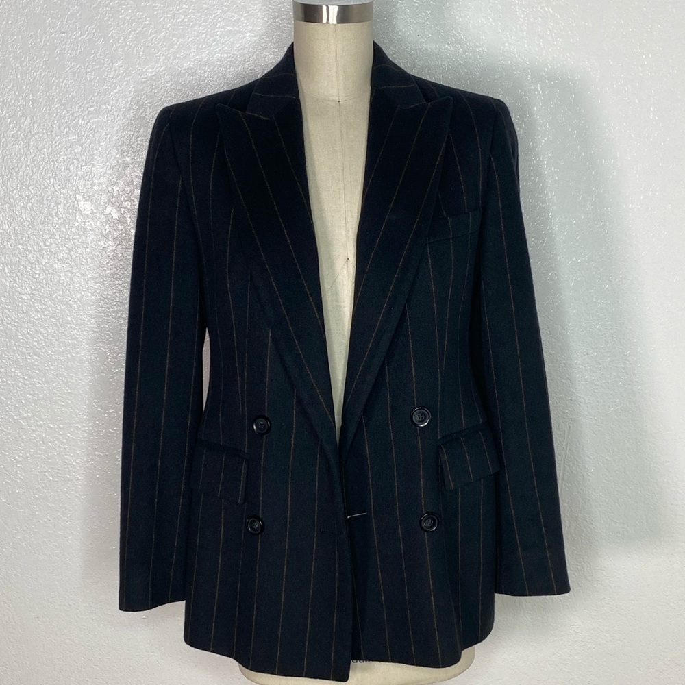 MaxMara black pin stripe wool blazer jacket 4